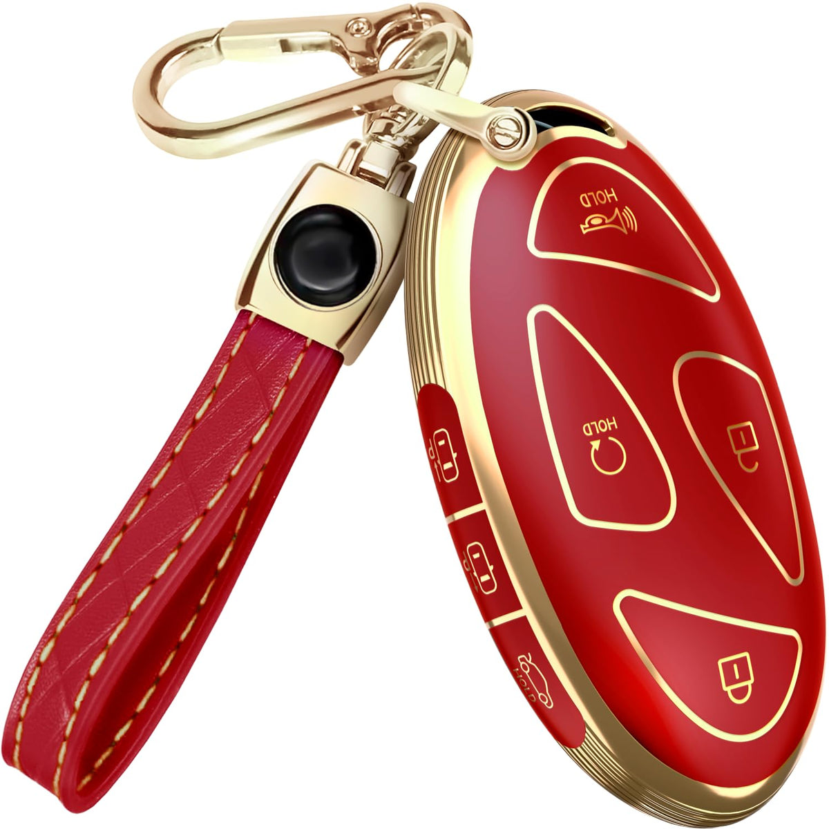 Lucrum Hyundai keyfob cover in red and gold enhances protection and style.