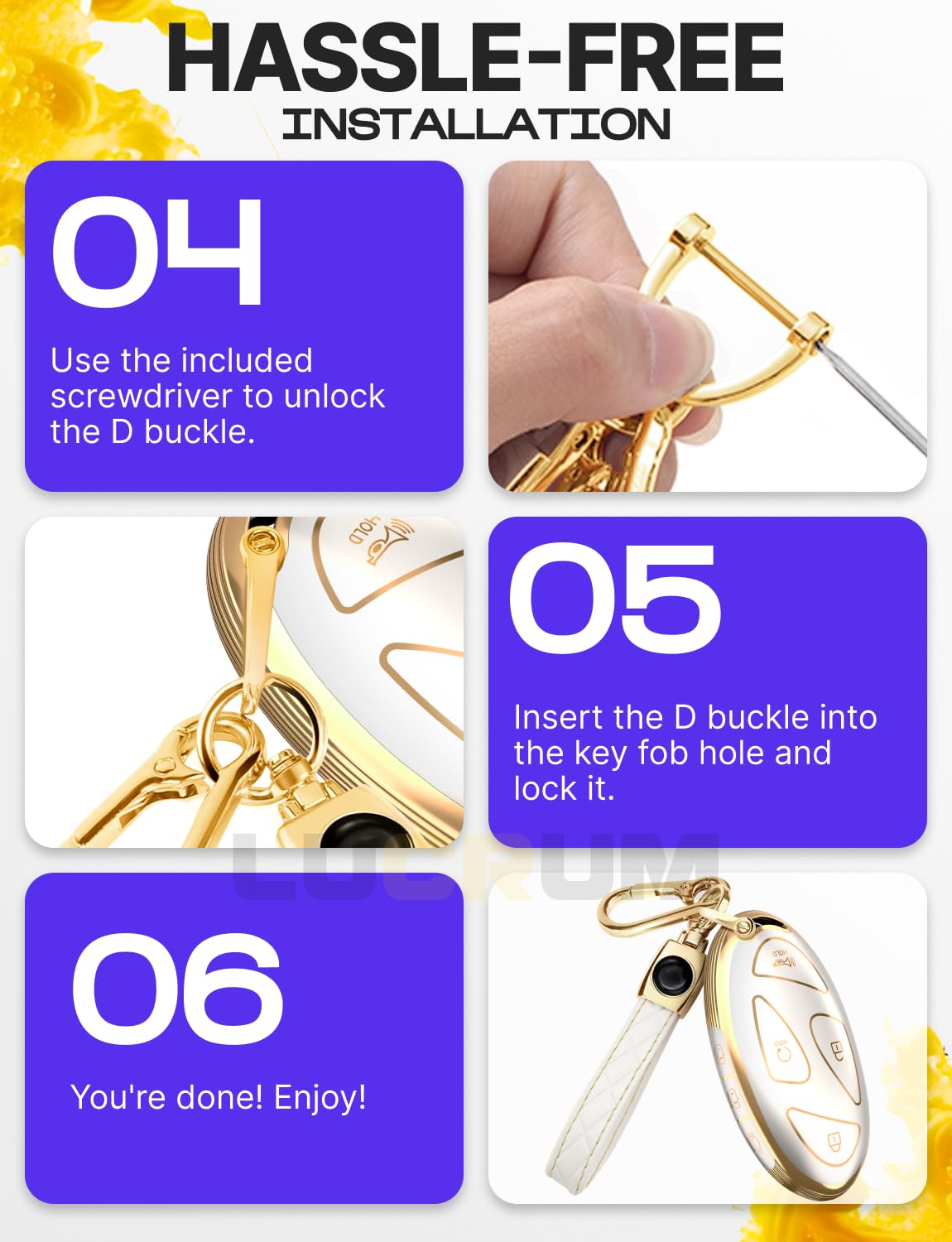 Lucrum keyfob clipped to bag using leather strap and carabiner.