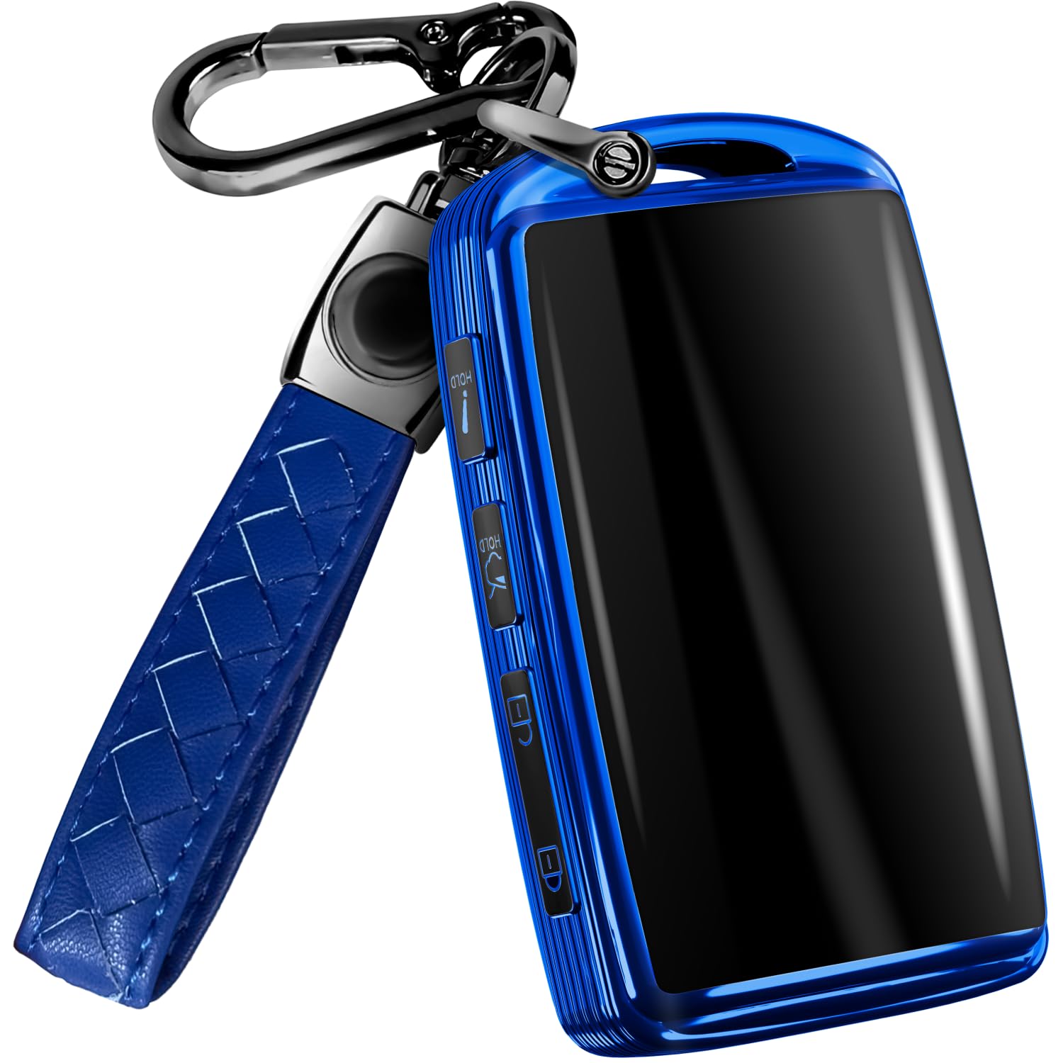 Lucrum Mazda CX-5 key fob cover in blue protects against scratches.