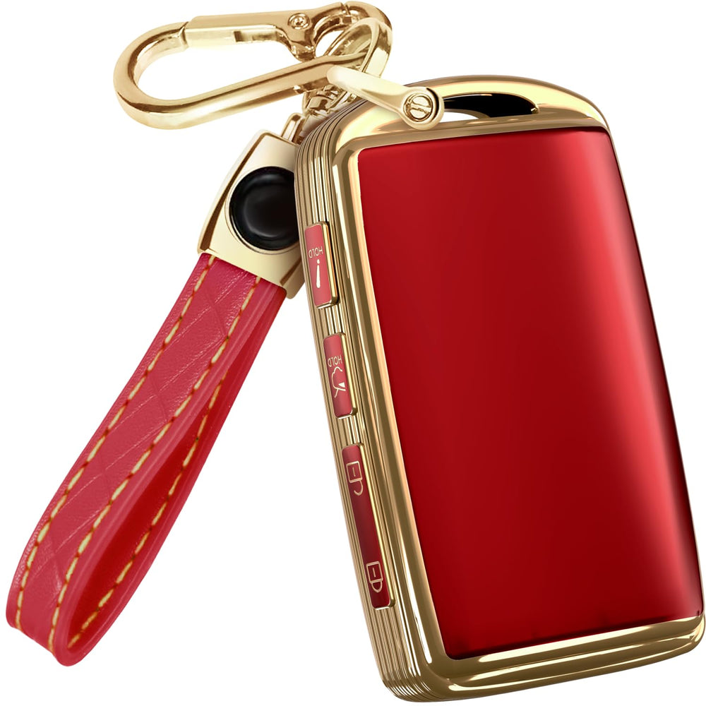Lucrum Mazda CX-5 key fob cover in red and gold protects against scratches.