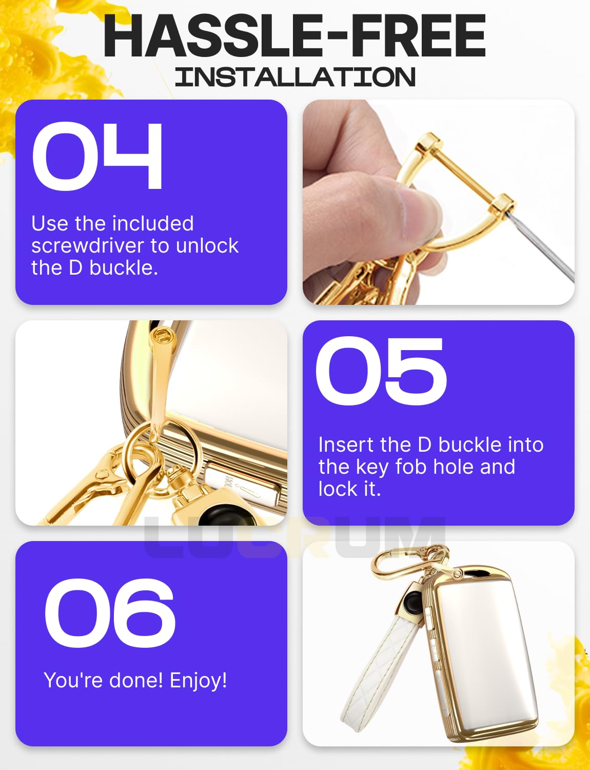 Packaging includes mini screwdriver for quick installation.