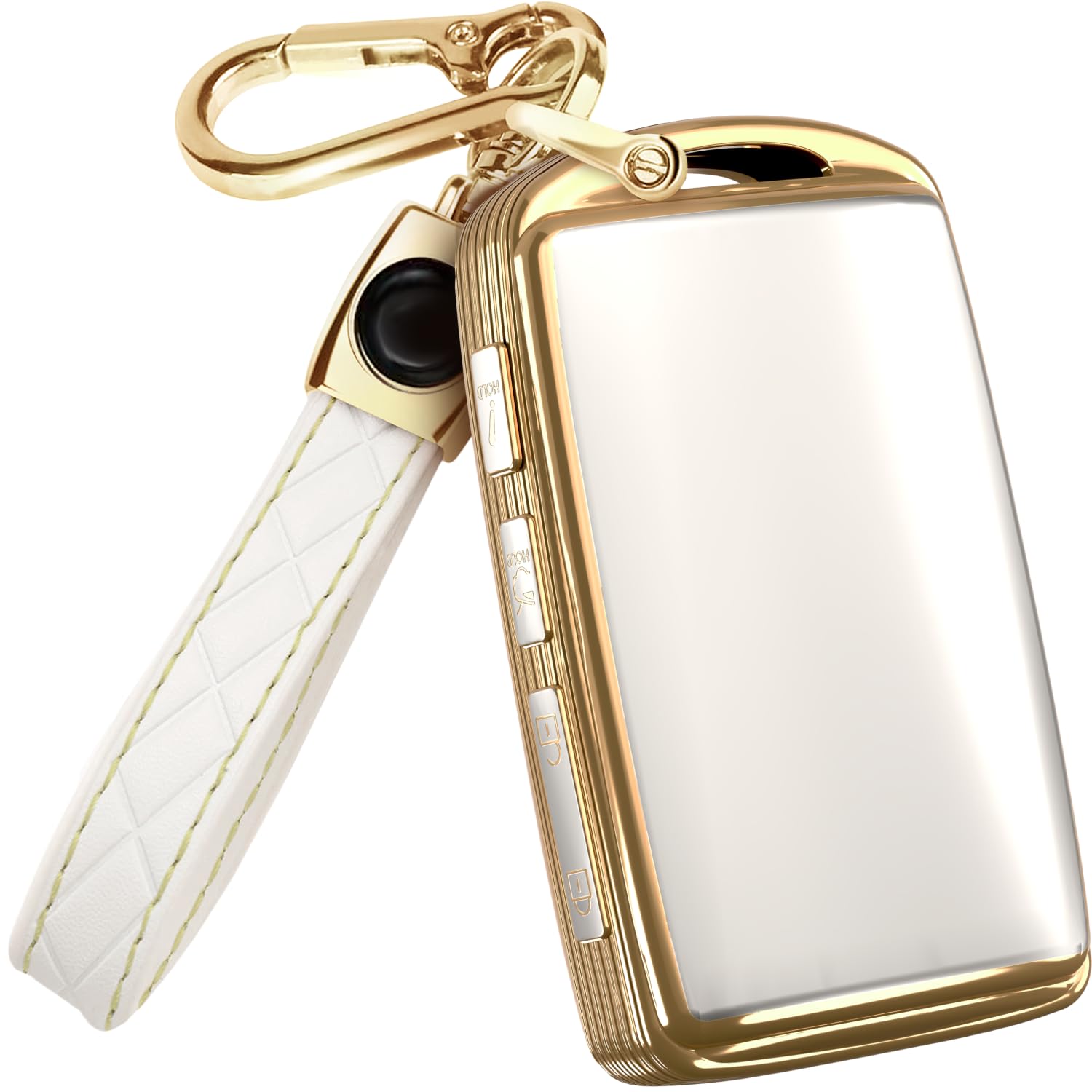 Lucrum Mazda CX-5 key fob cover front view with white and gold TPU fit.