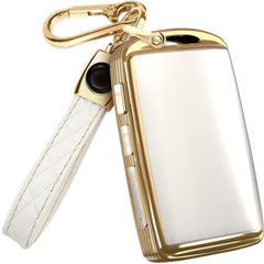 Lucrum Mazda CX-5 key fob cover front view with white and gold TPU fit.