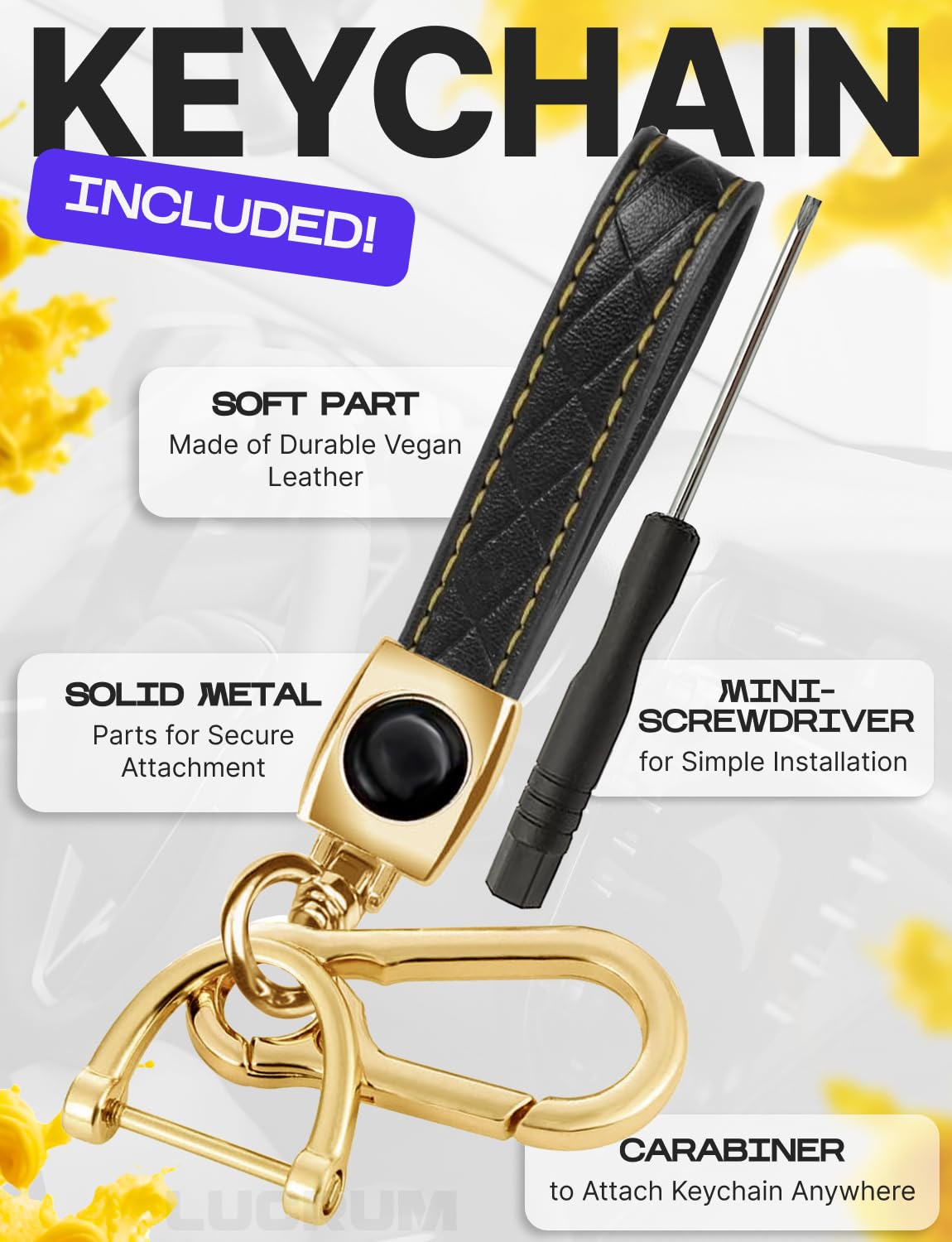 Lucrum mini screwdriver included for easy keychain setup