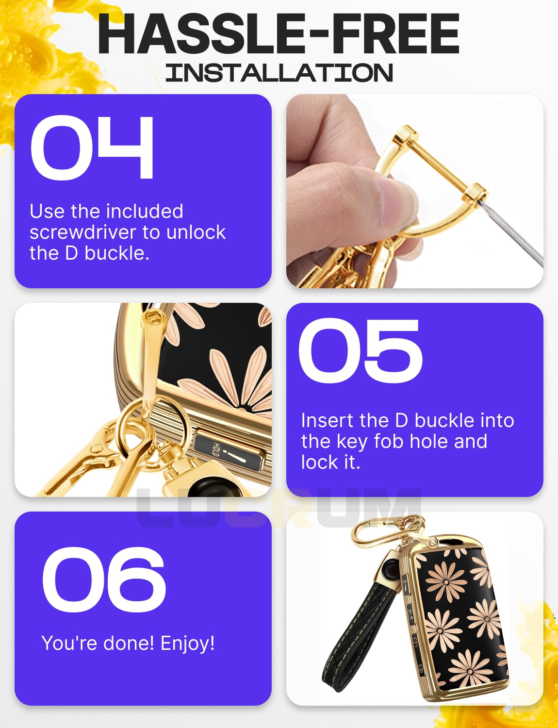 Lucrum mini screwdriver included for simple keychain installation.