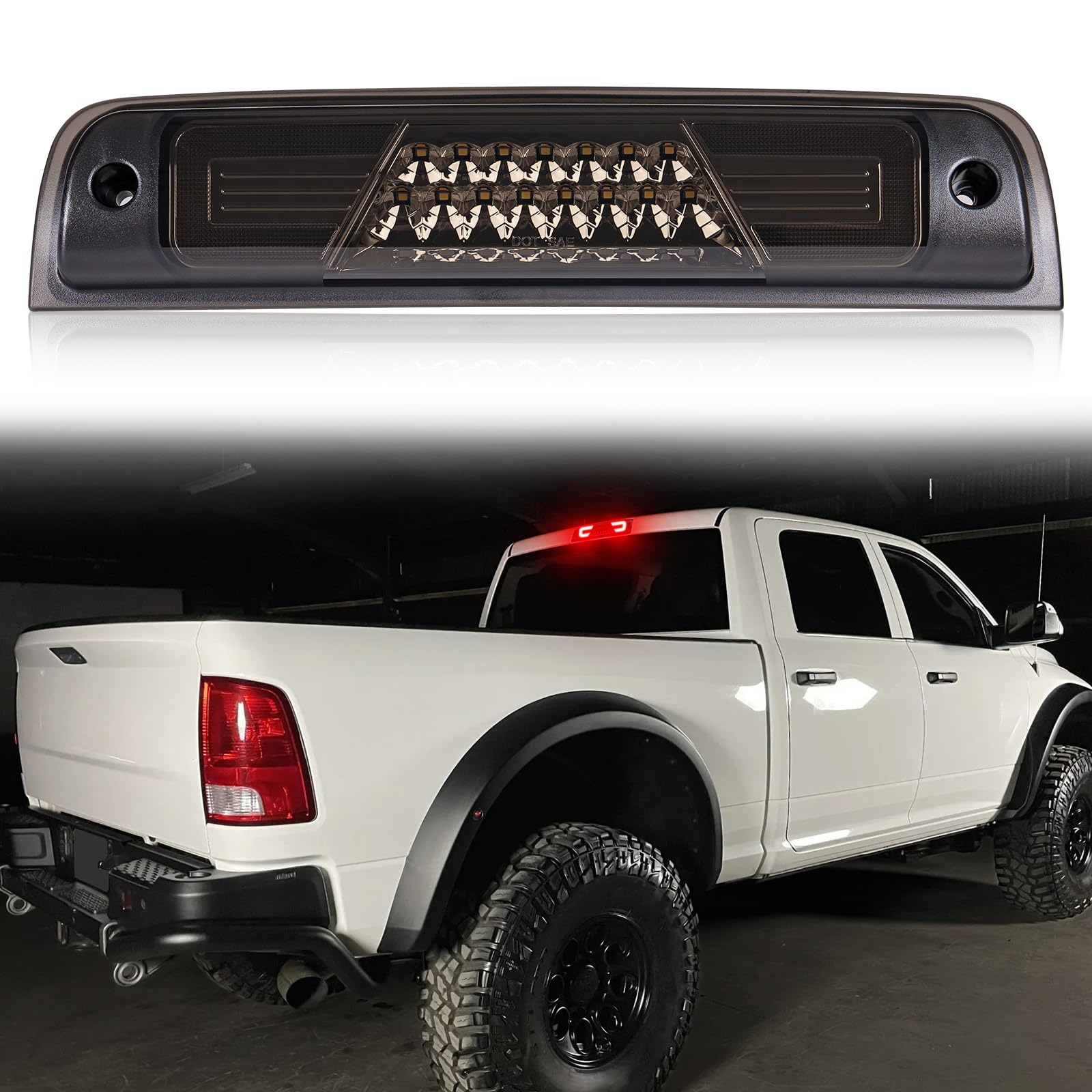 LUDARM LED 3rd brake light for Ram 1500 with smoke lens, brighter signaling at night