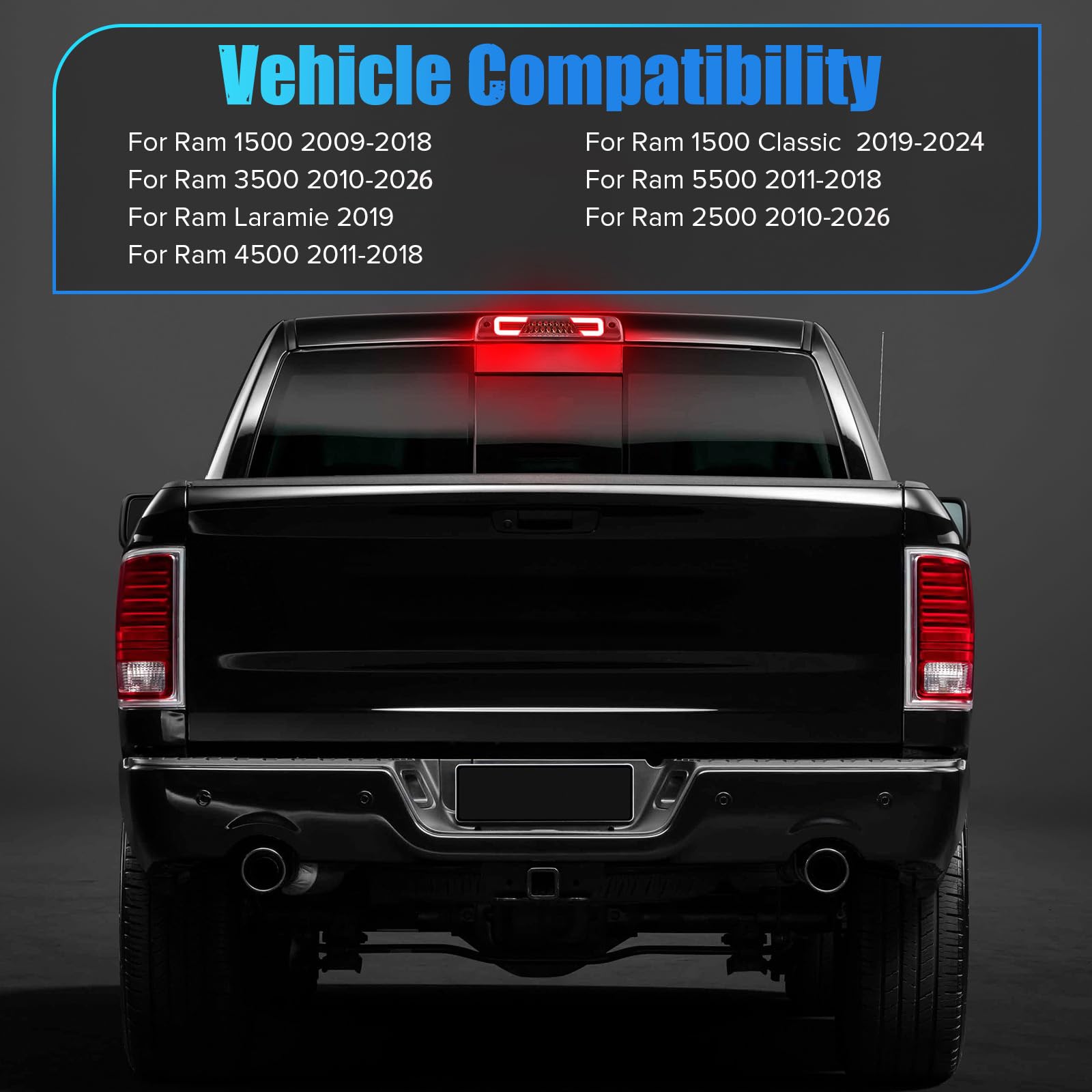 LUDARM cargo light replacement for Ram trucks with smoke lens supports safer rear signaling