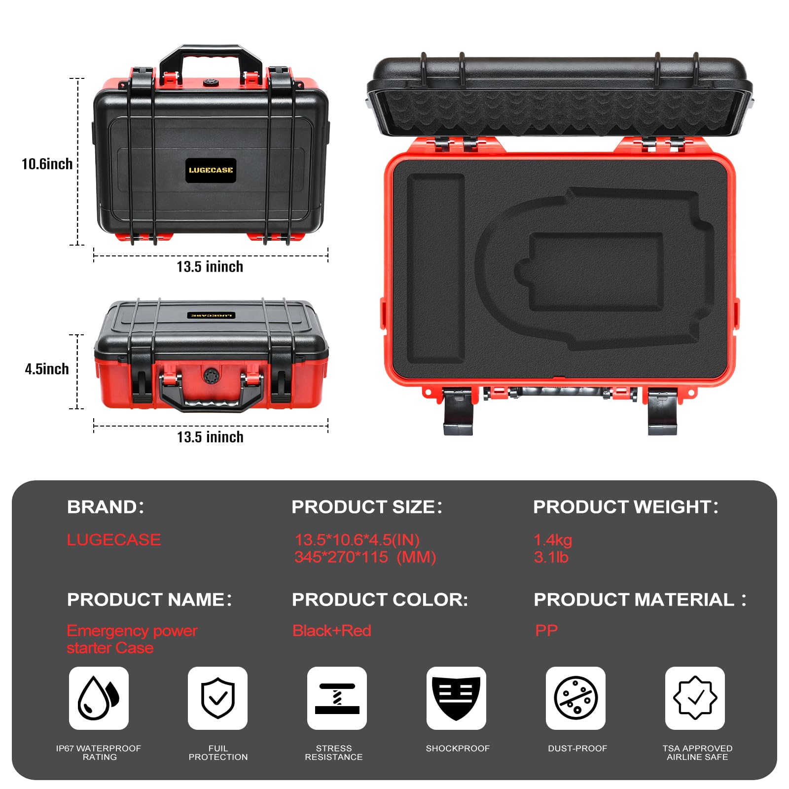 LUGECASE durable hard-shell construction shields your jump starter during travel