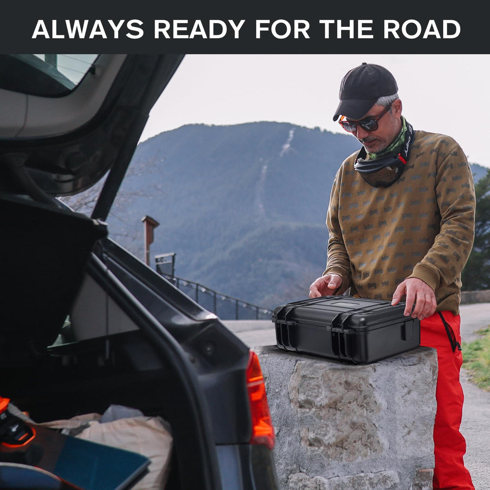 LUGECASE home or garage storage keeps jump starter ready.
