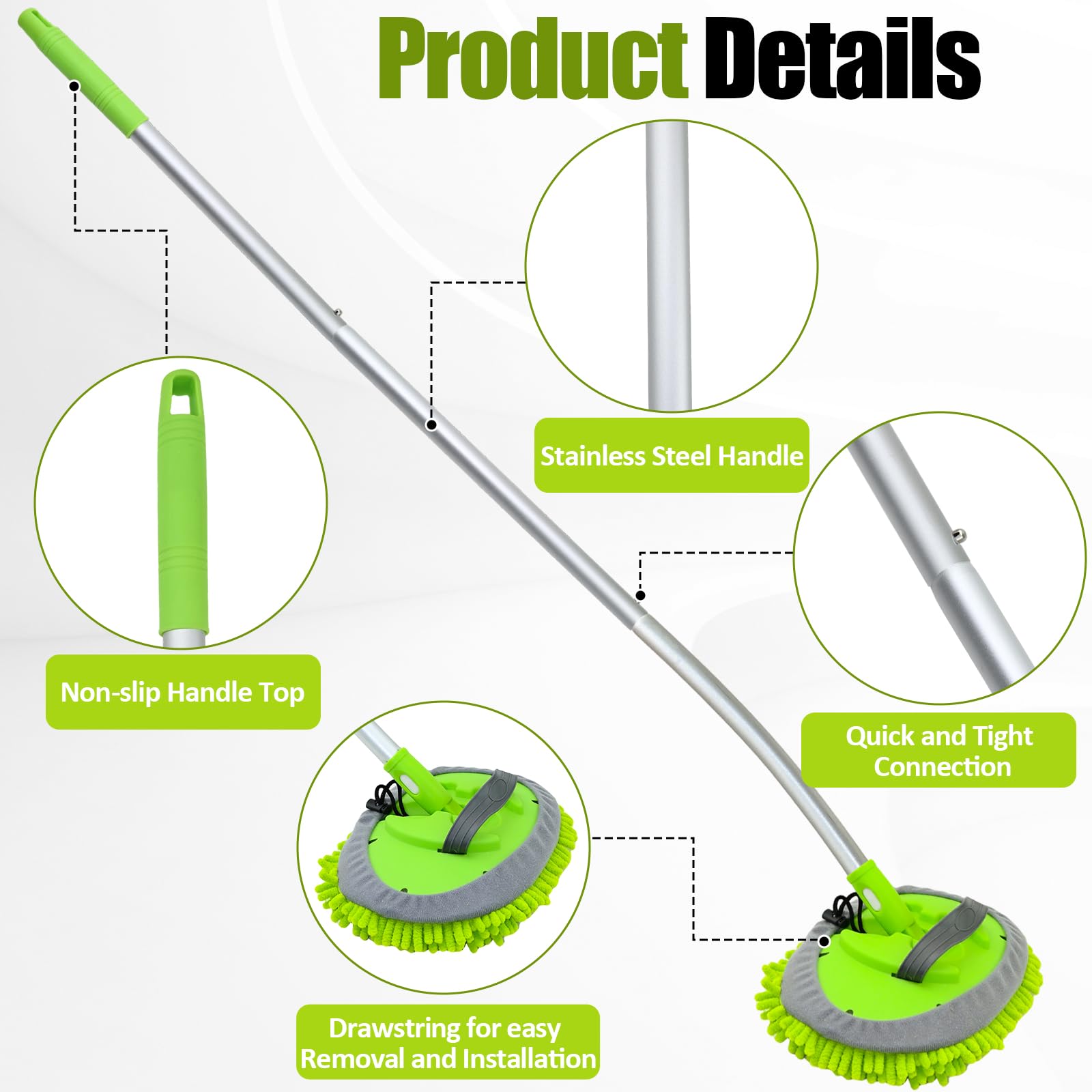 LUKCOZMO rotating head car wash brush eases cleaning at awkward angles