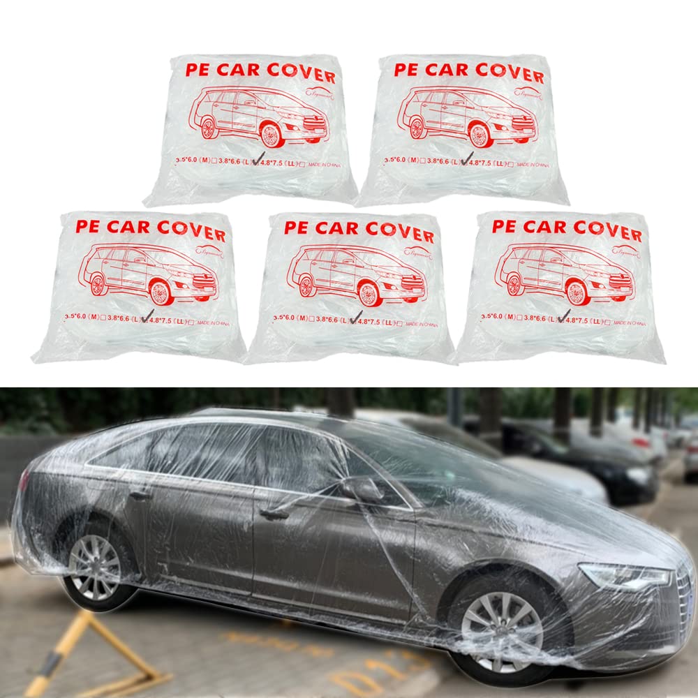 LuliKa disposable car cover with clear film protects car from rain and dust