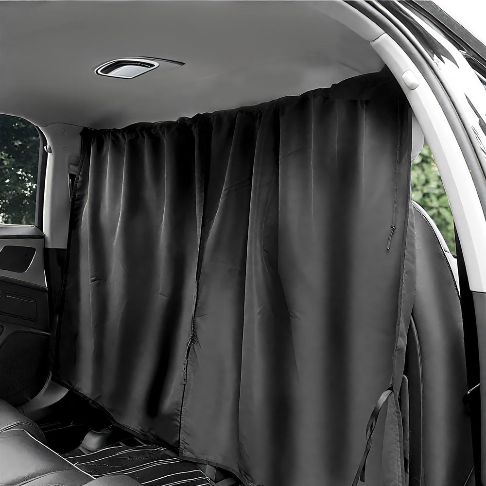 Luluaday dual-panel privacy curtains shielding the front seat for quiet travel