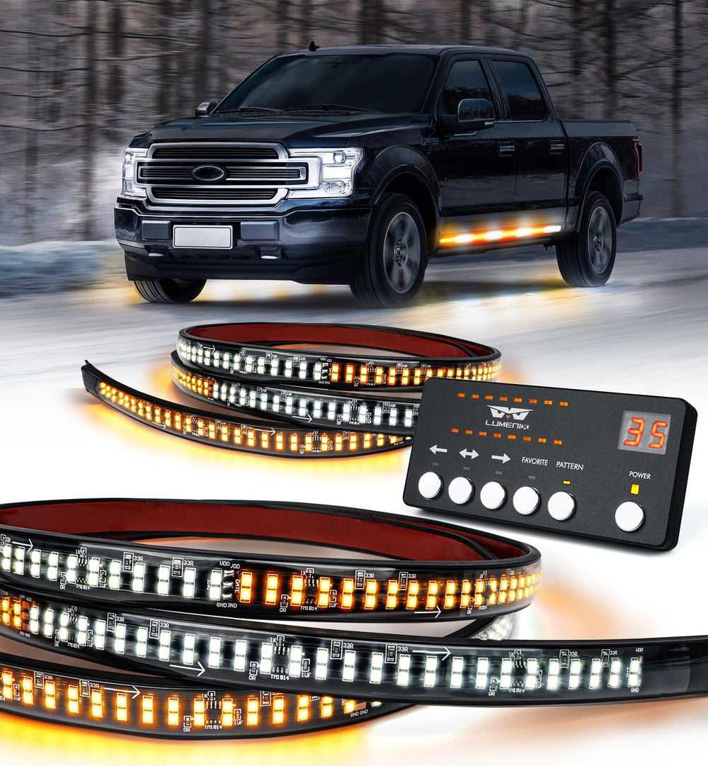 LUMENIX 2pcs 70-inch emergency strobe strip mounted on a truck for high visibility.