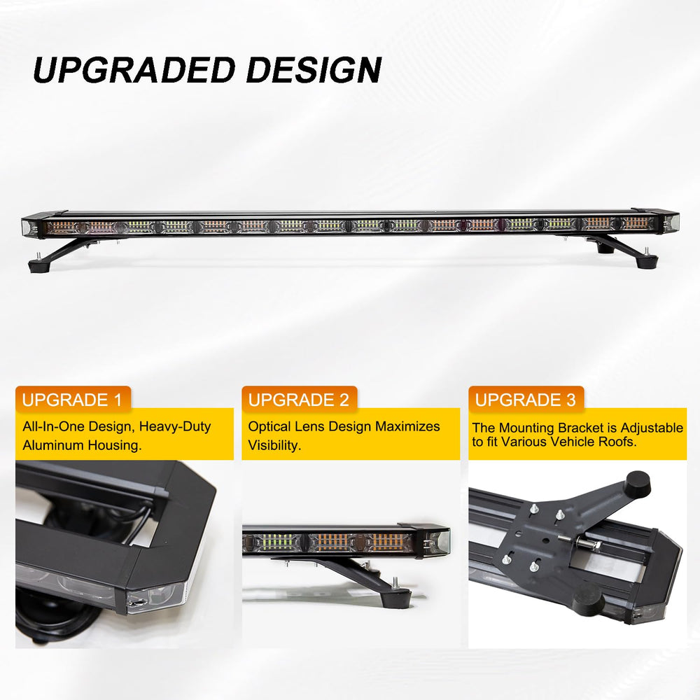 Close-up of 216 high-intensity LED chips on the LUMENIX lightbar for bright signaling.