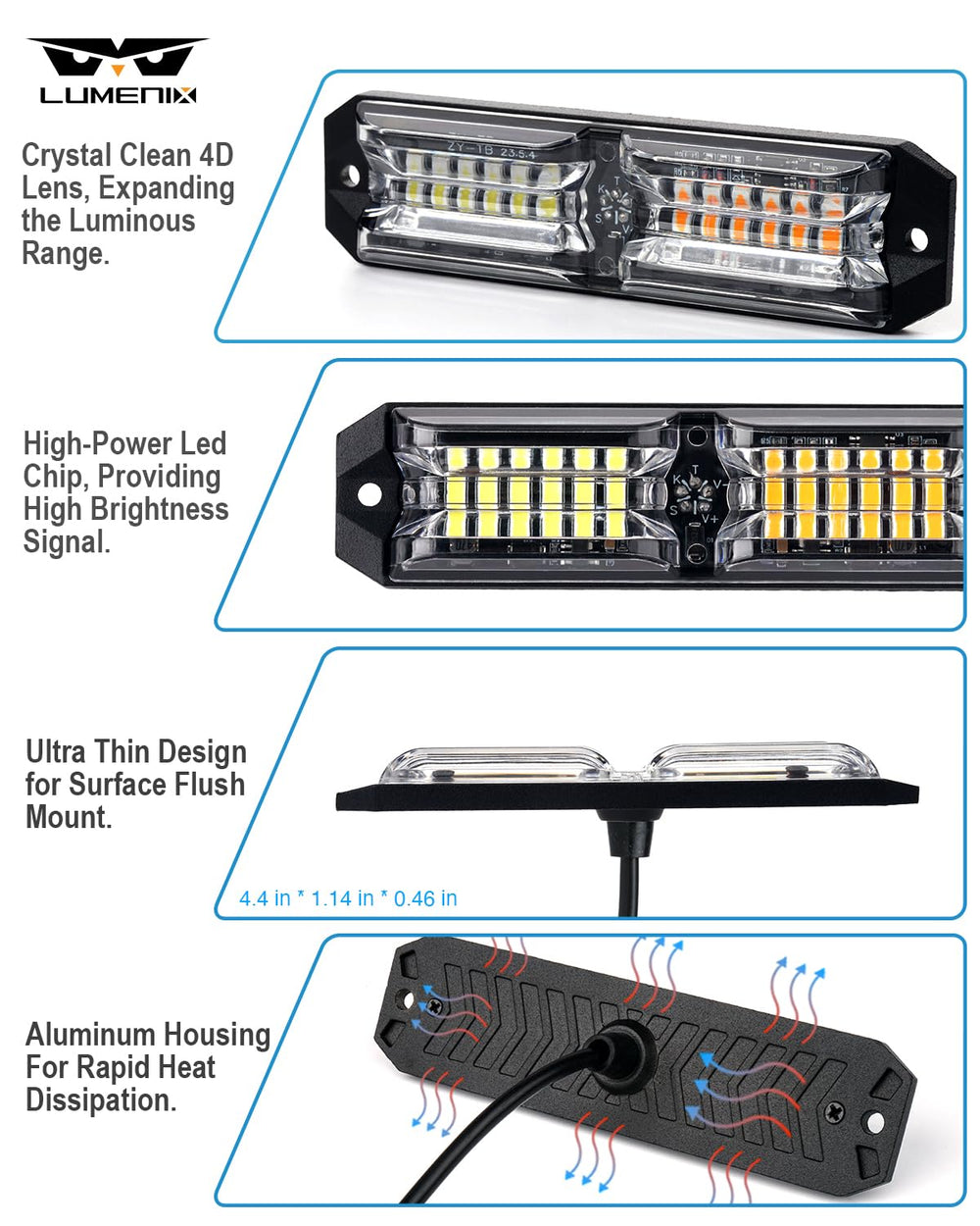 LUMENIX grille strobe side marker boosts side visibility on work vehicles