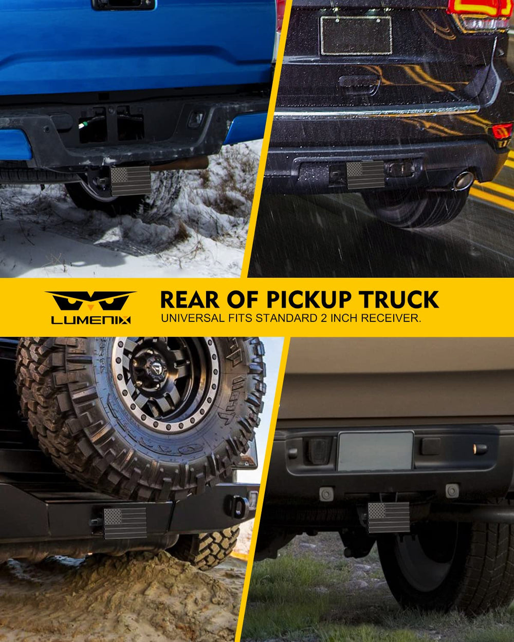 LUMENIX weatherproof hitch cover built for outdoor use.