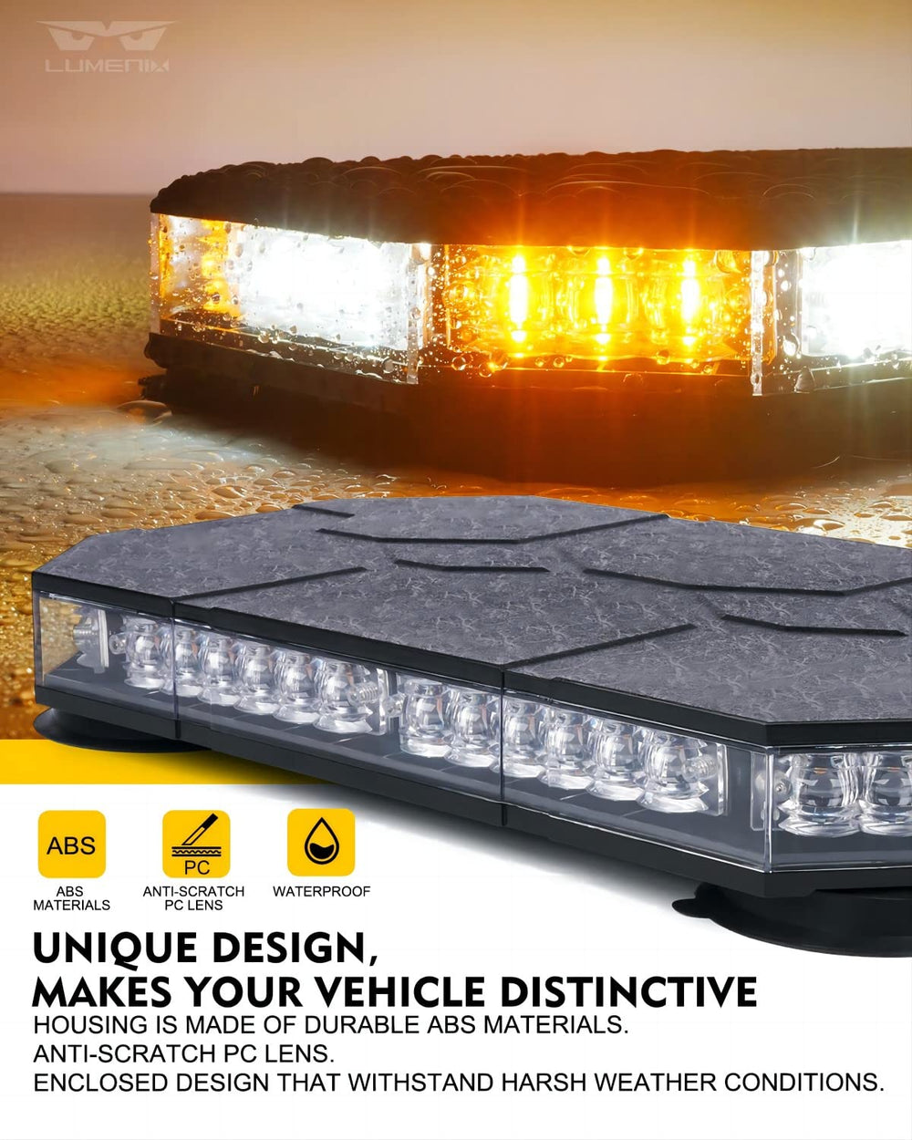 LUMENIX LED beacon lens close-up showing anti-scratch clarity