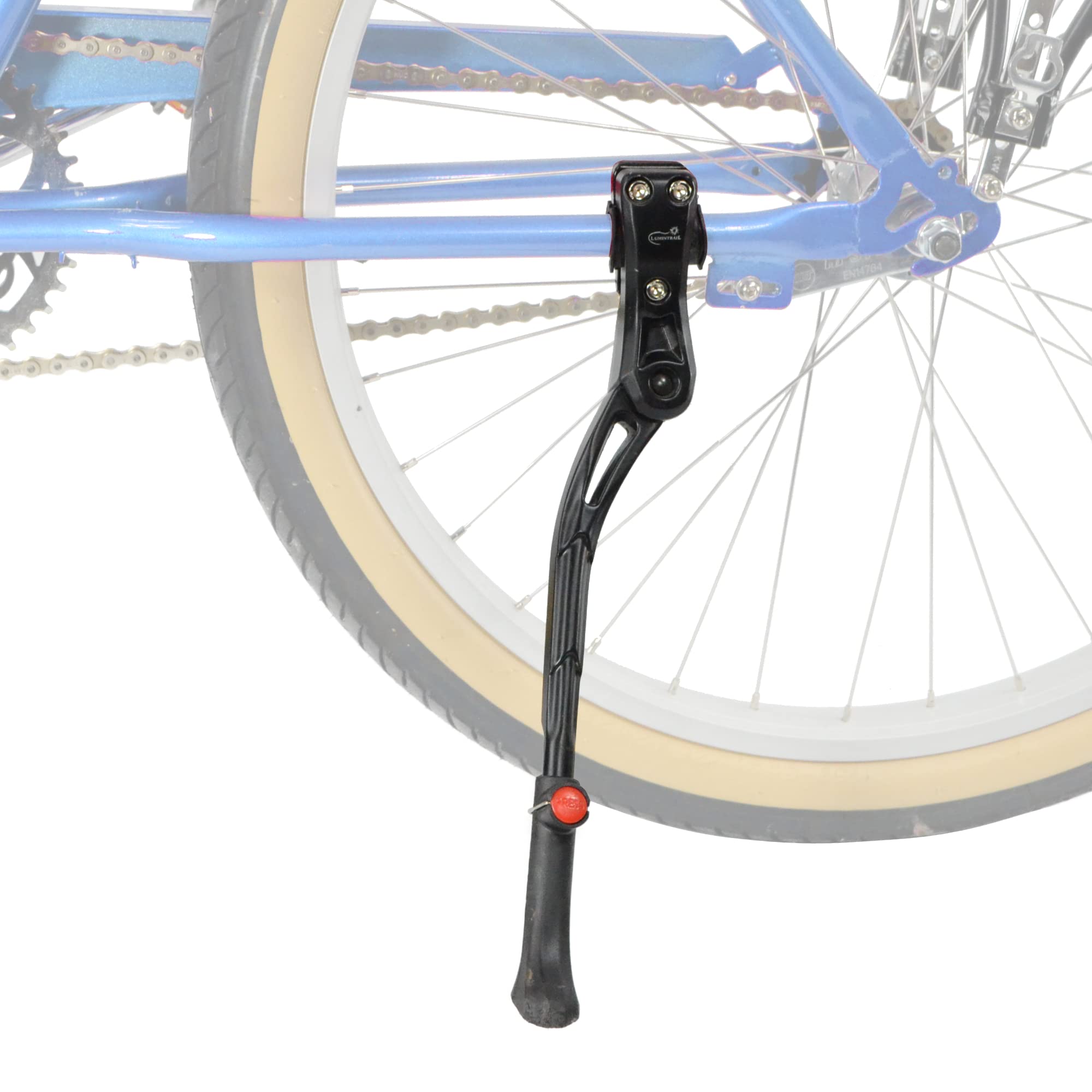Lumintrail rear mount kickstand with adjustable height for quick parking on the trail.