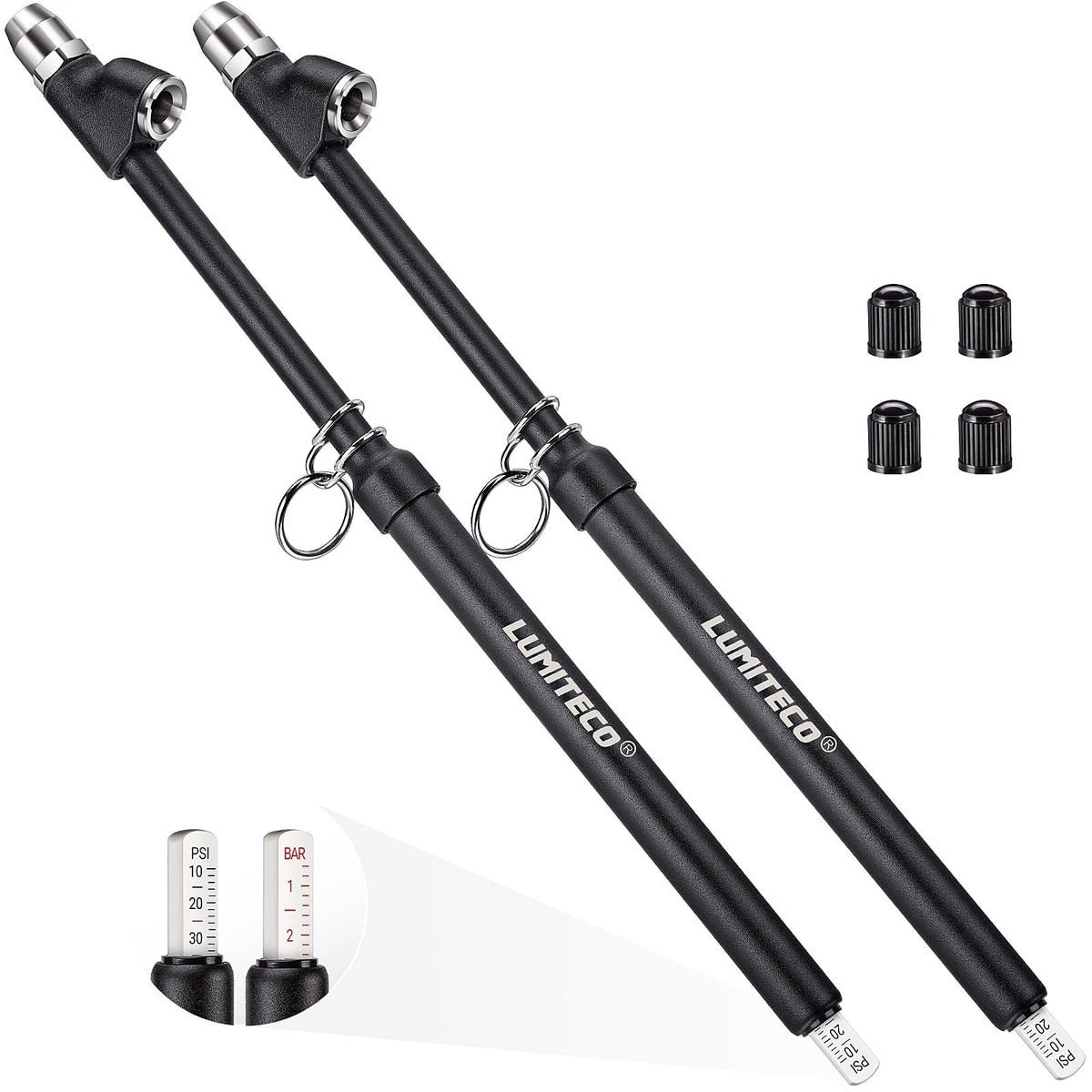LUMITECO extended reach dual-head gauge for hard-to-reach valves, with accurate readings.