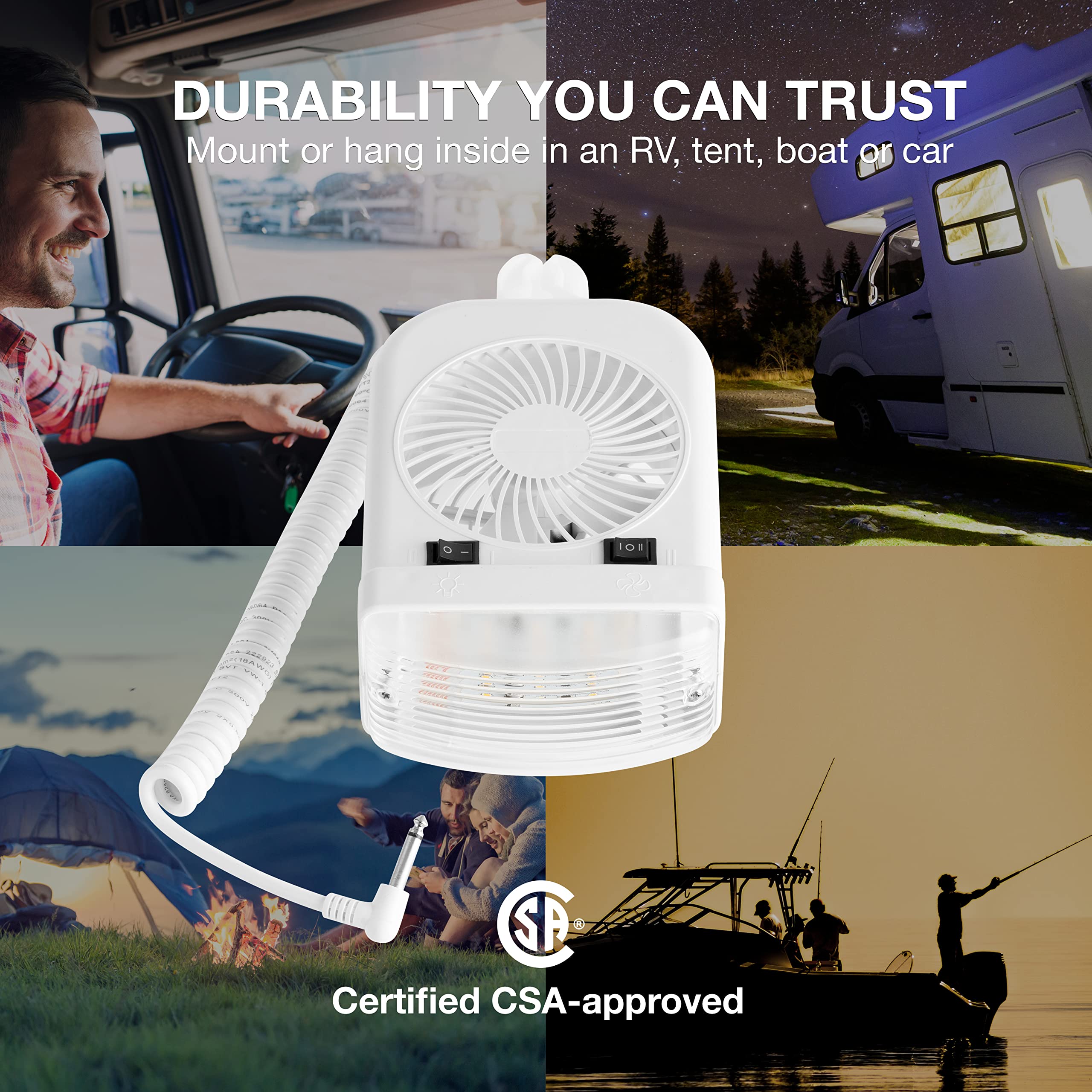 High‑impact housing withstands rugged RV use