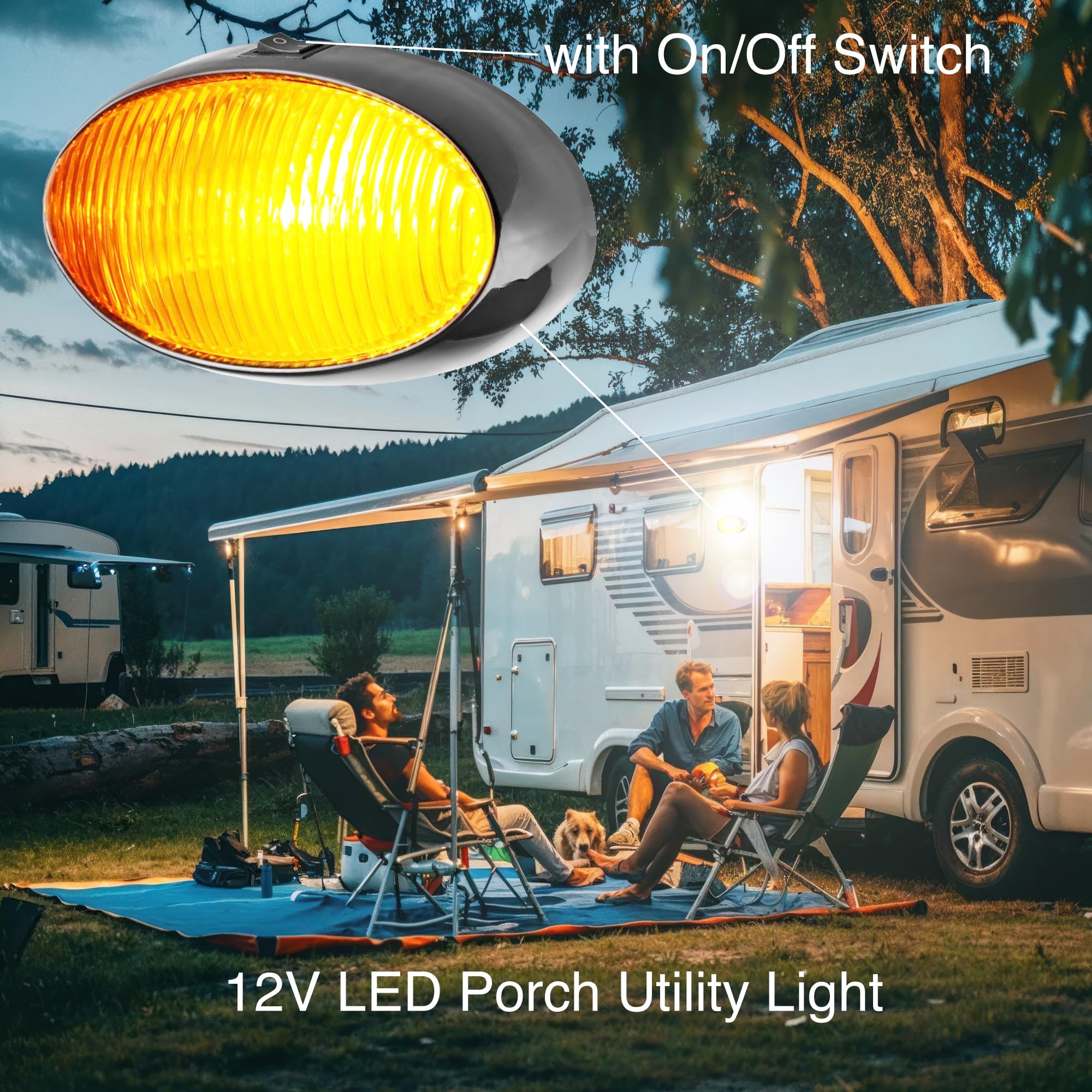 Lumitronics RV 12V LED oval porch light with clear lens enhances daytime brightness.
