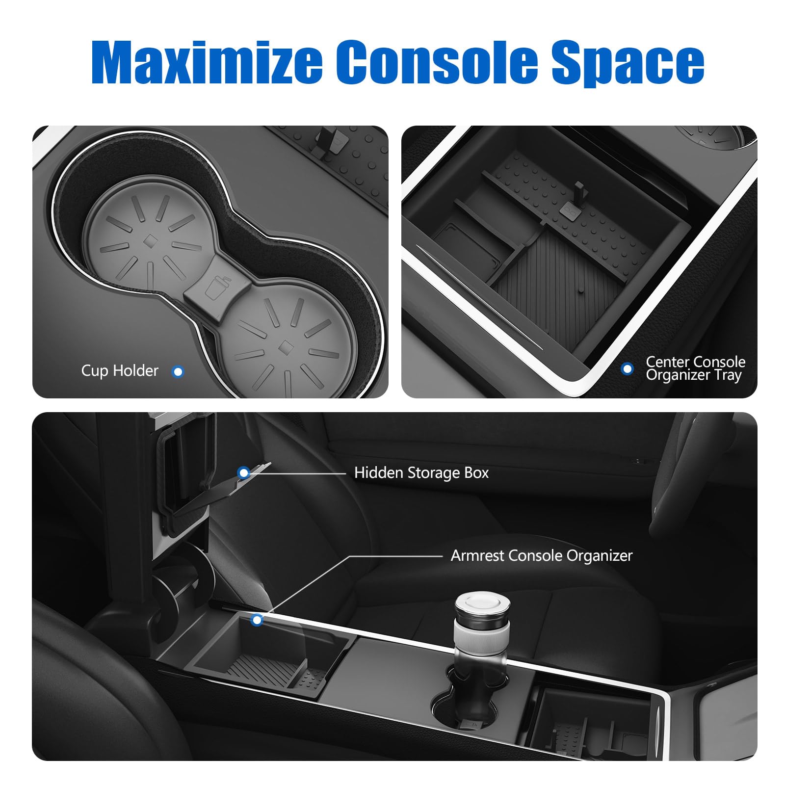 Lumlazni center console organizer for Tesla Model 3 Highland keeps items organized.