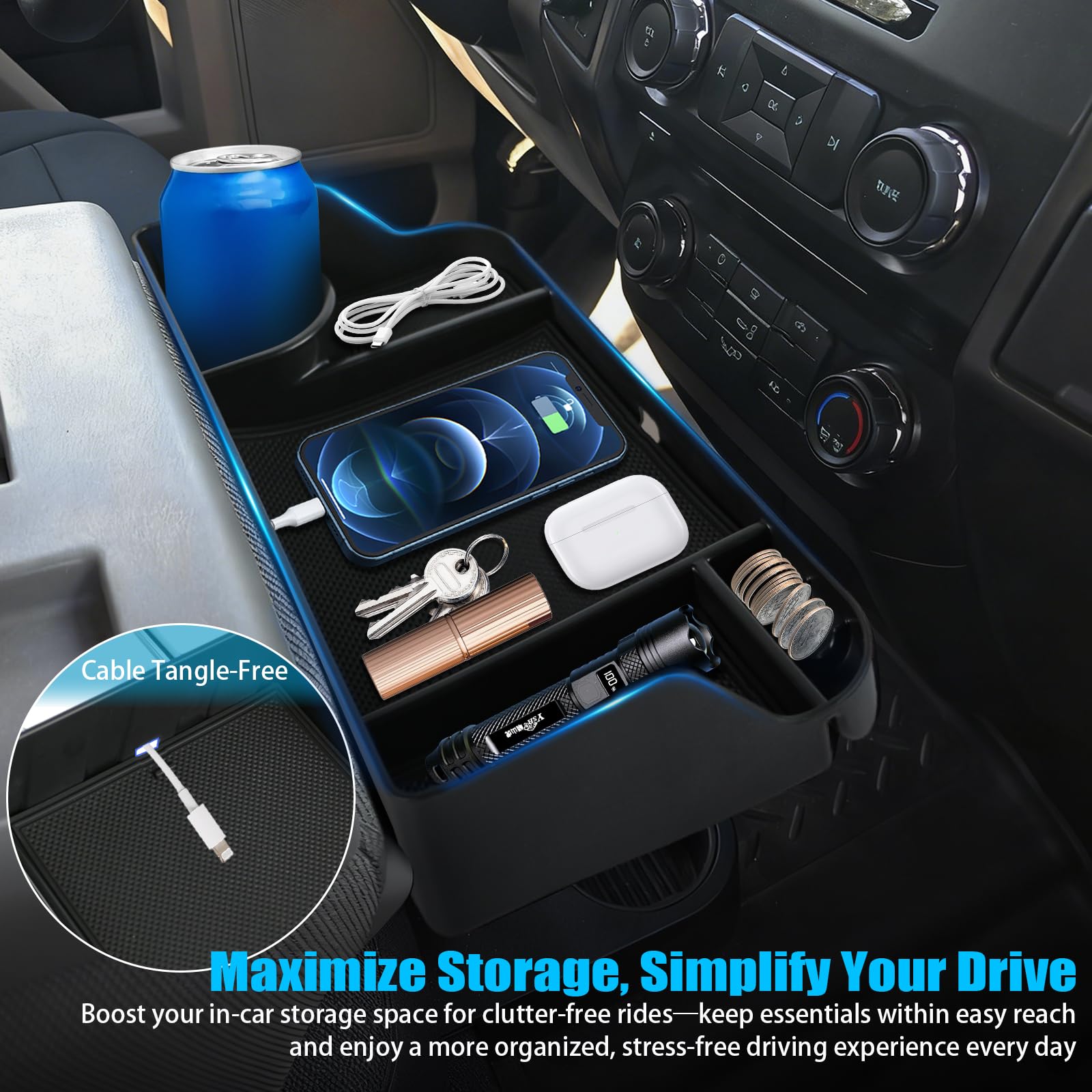 Lumlazni headrest tray with deep cup holder for spills protection
