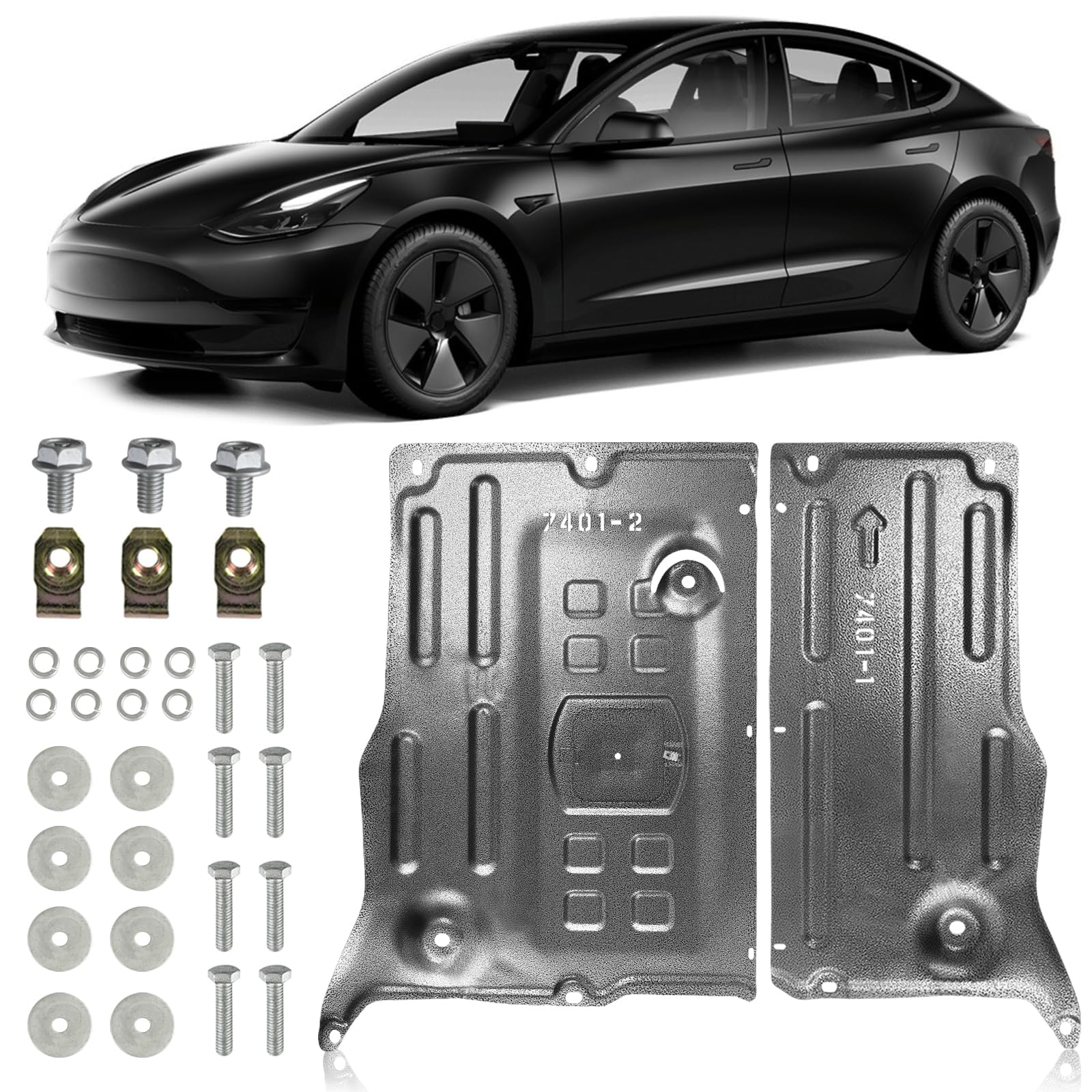 Lumlazni Model Y underbody skid plate front protects the motor from debris.