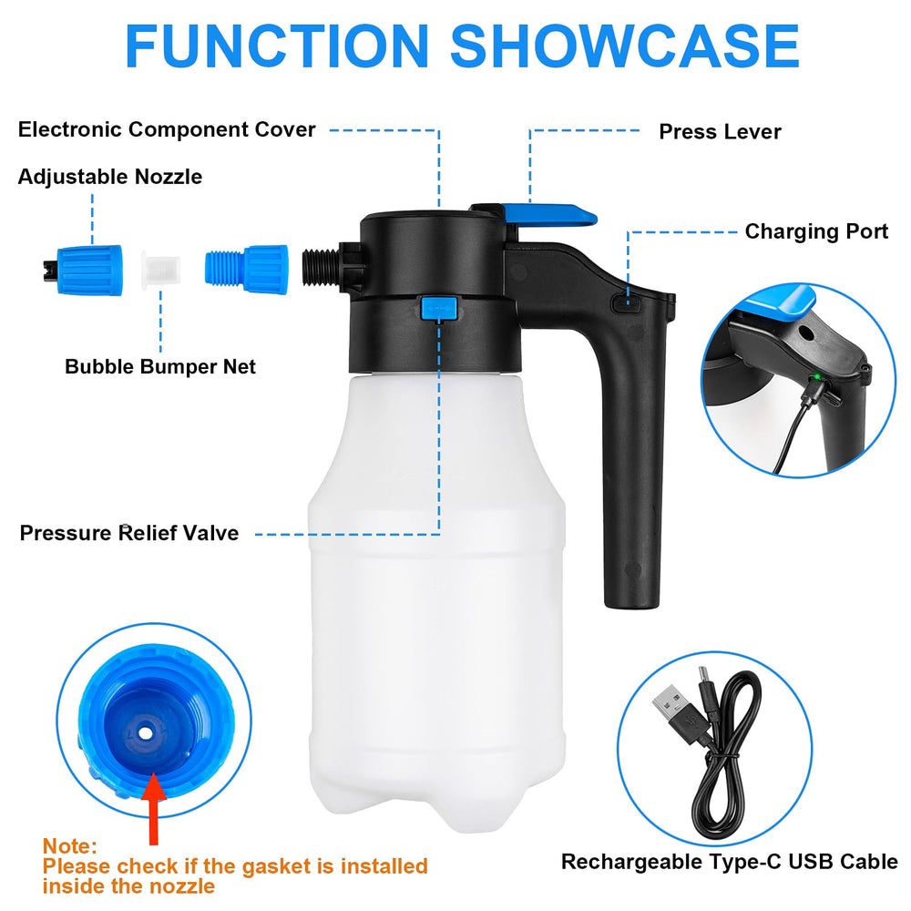 Luney foam sprayer on charge with USB charging indicator