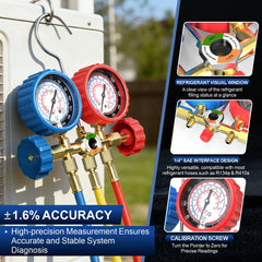 Luney 3-Way AC Gauges Set Acme adapter supports versatile fittings.