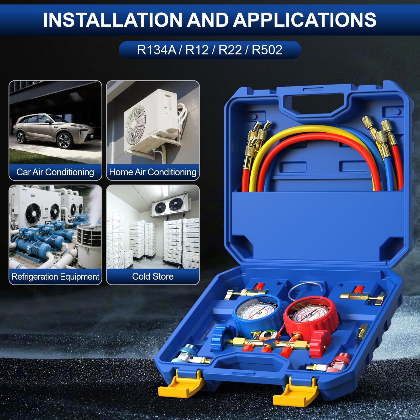 Luney 3-Way AC Gauges Set carrying case for organized storage.
