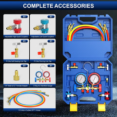 Luney 3-Way AC Gauges Set color-coded hoses for quick system identification.