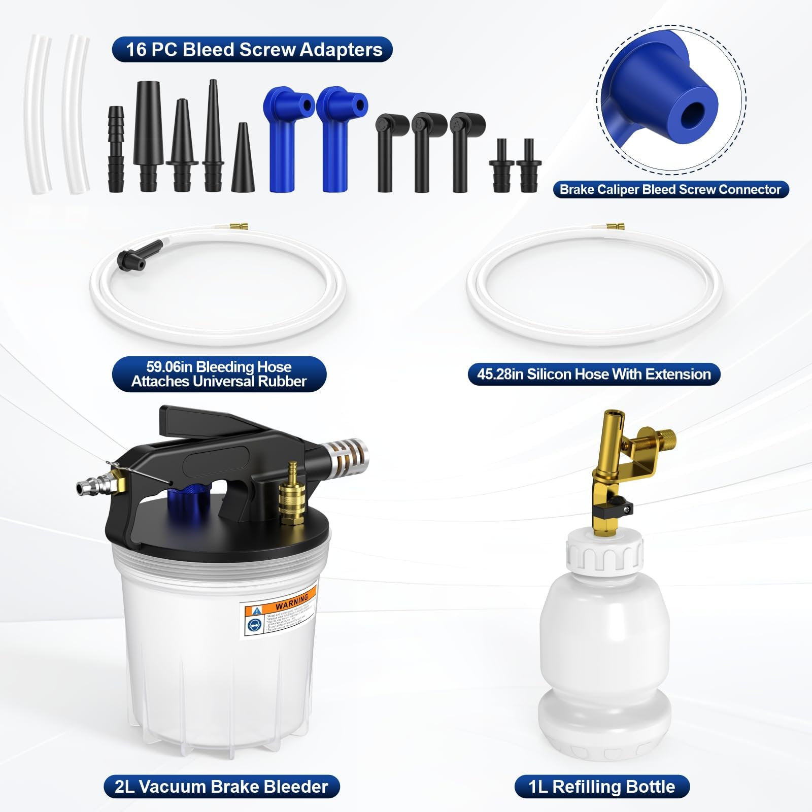 Luney 45-inch master cylinder evacuation hose reaches distant bleeder screws