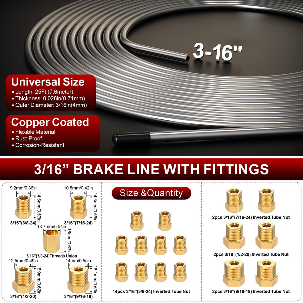 Luney 25ft brake line with nuts for secure, durable installations.