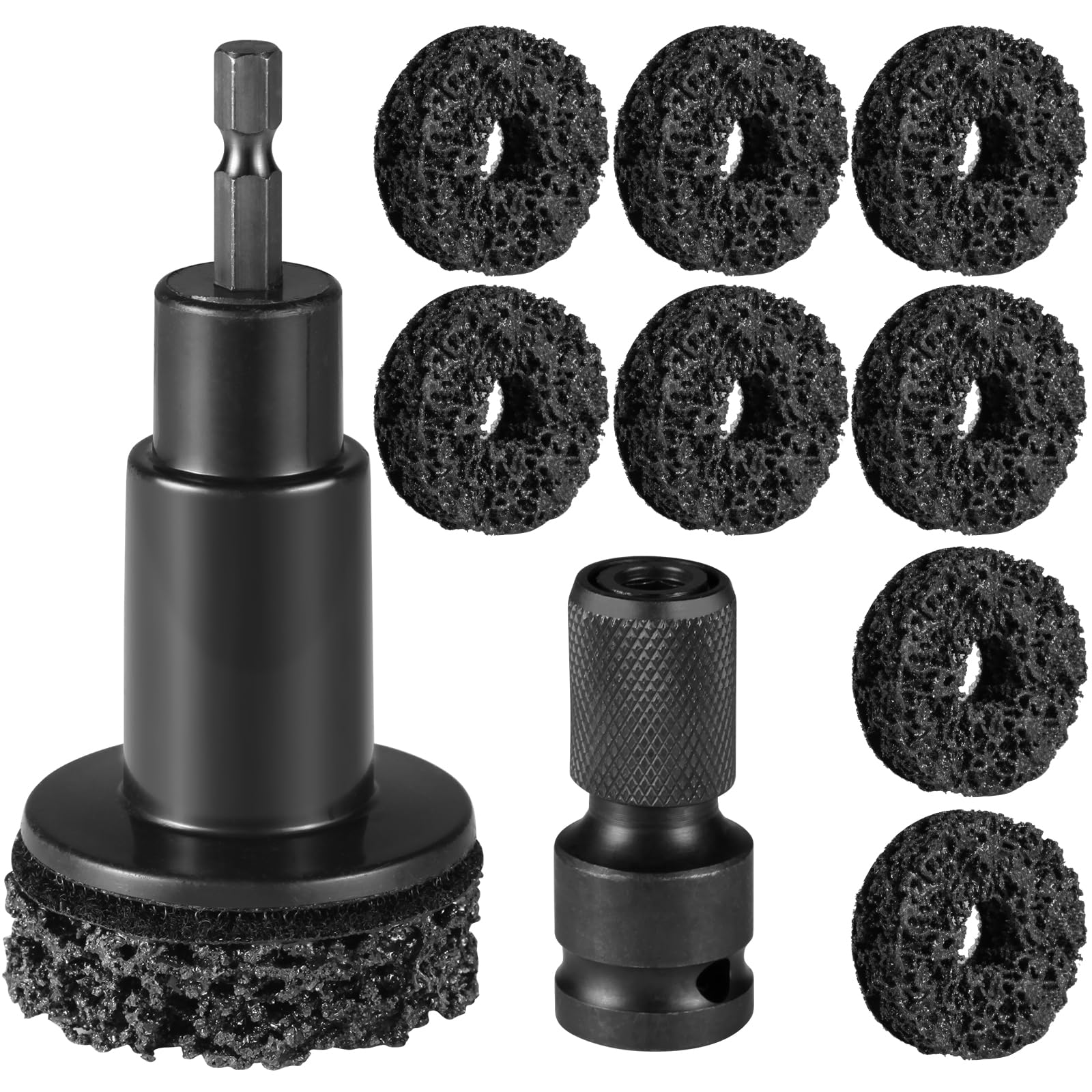 Lunhans wheel hub cleaning tool kit in use for rust removal on a hub surface.