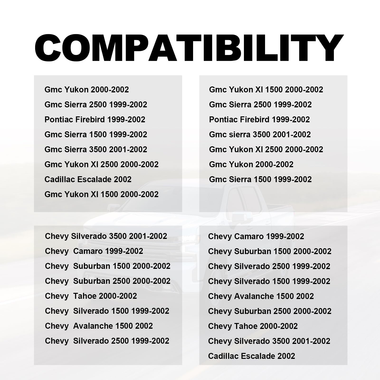 Vehicle compatibility examples for Lunwag D1818A sensor