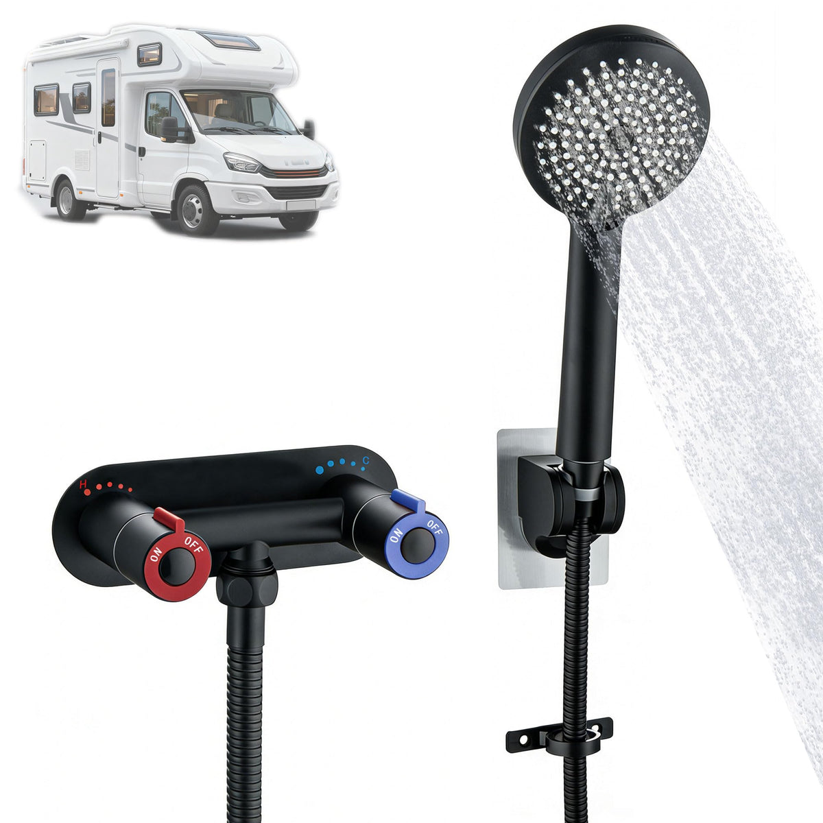 LUOGULIANG RV shower faucet with hose shows a durable stainless valve for outdoor or indoor use