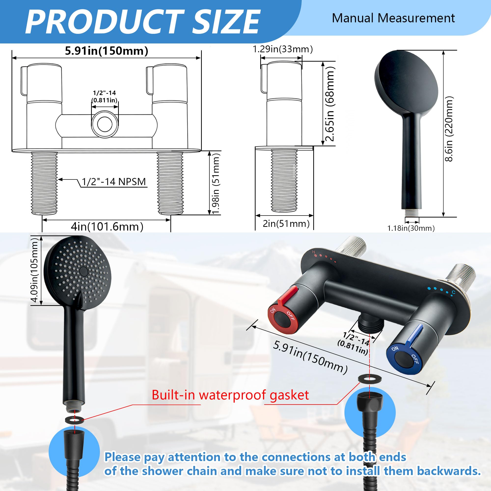 Shower holder keeps head secure in RV bathroom or outdoor setup