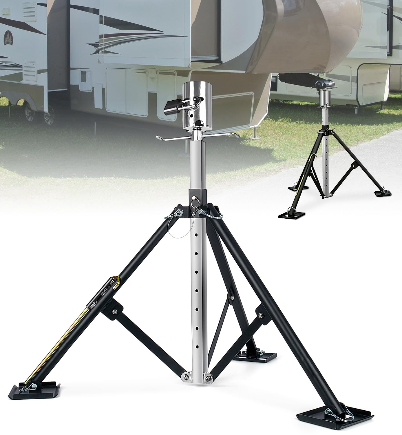 Lupar heavy-duty 5th wheel stabilizer assembled showing sturdy frame for stability