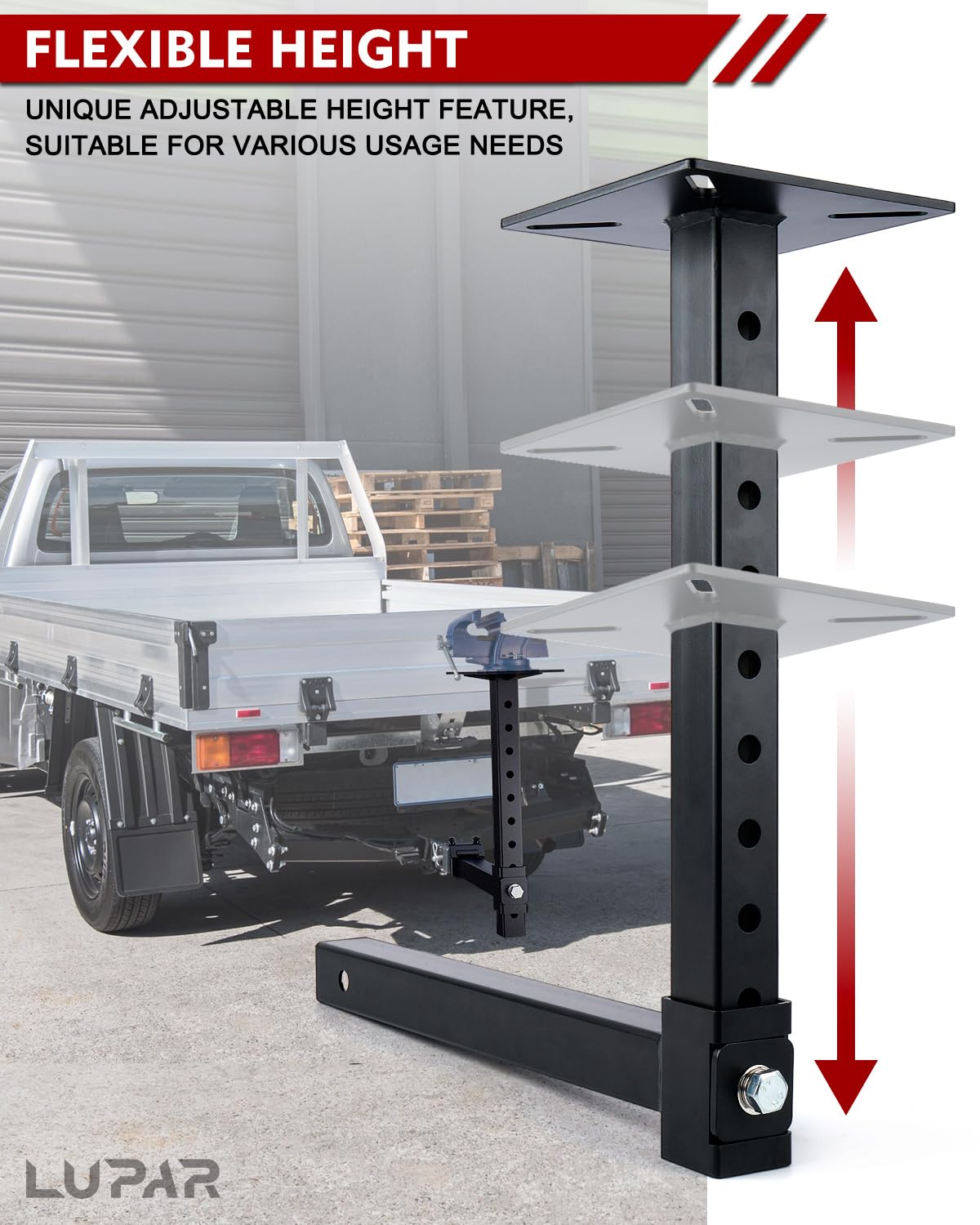 Lupar Heavy-Duty Hitch Mount Vise Plate side view with robust build
