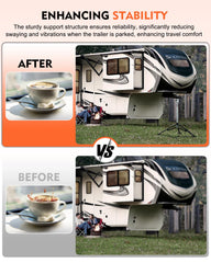 Lupar stabilizer with adjustable height in use on an RV setup