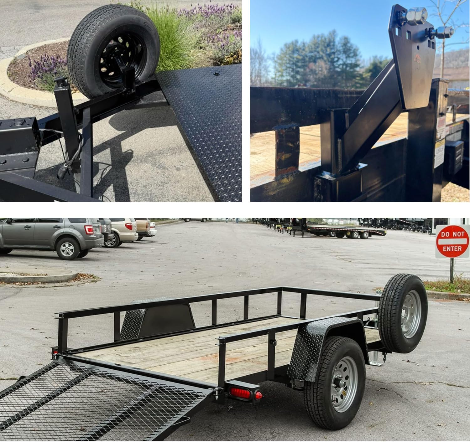 Lusheer mounted on trailer tongue demonstrates universal lug-pattern compatibility