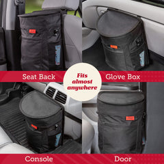 Lusso Gear car bin with mesh pockets organizes small items for easy access.