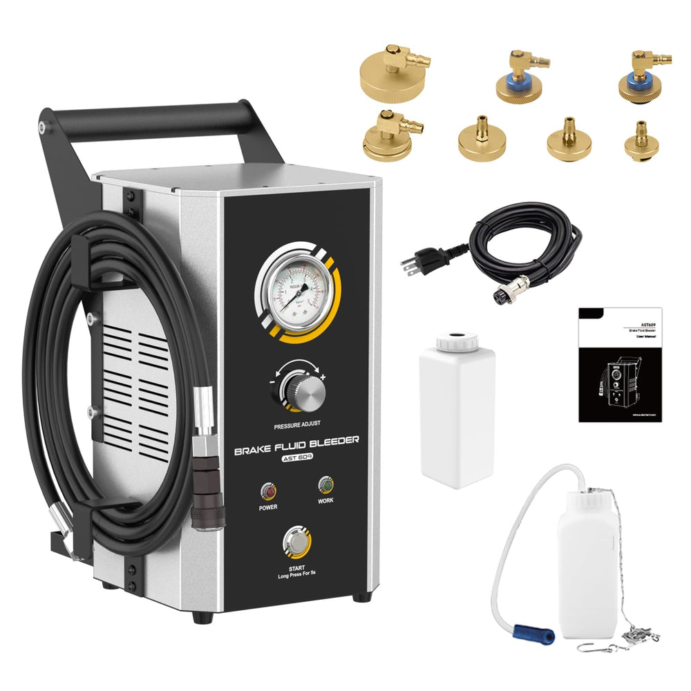 LUTIFIX electric brake bleeder front view showing compact one‑person setup