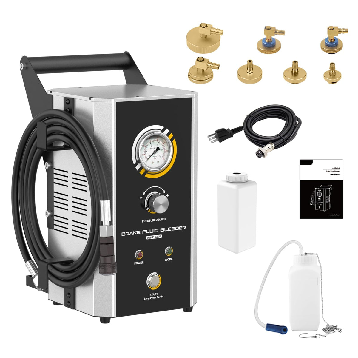 LUTIFIX electric brake bleeder front view showing compact one‑person setup