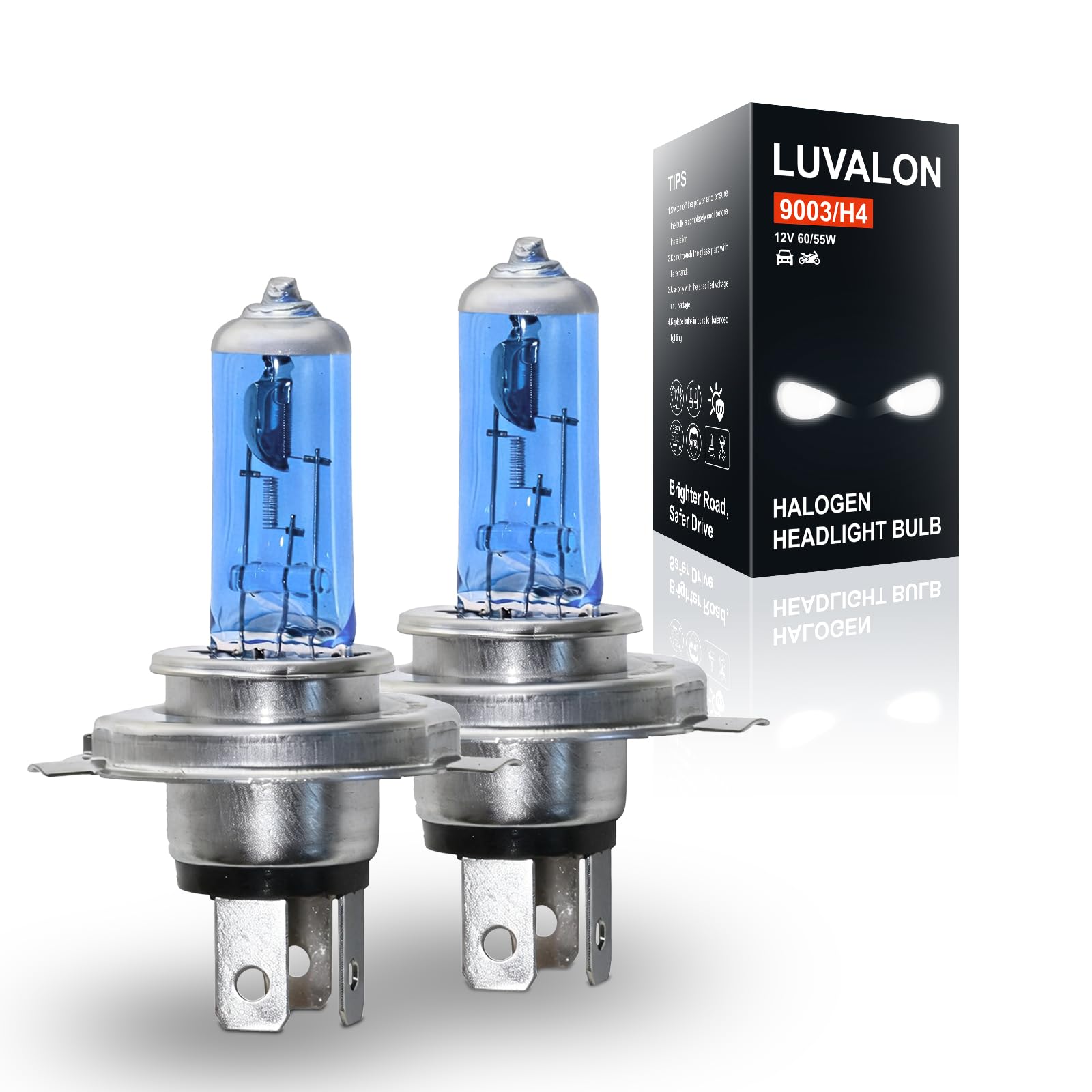 LUVALON 9003/H4 headlight bulbs packaging for quick plug-and-play upgrade