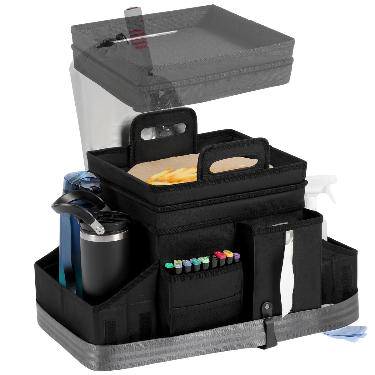 LUVHOMEE backseat car organizer caddy keeps snacks within reach on long drives.