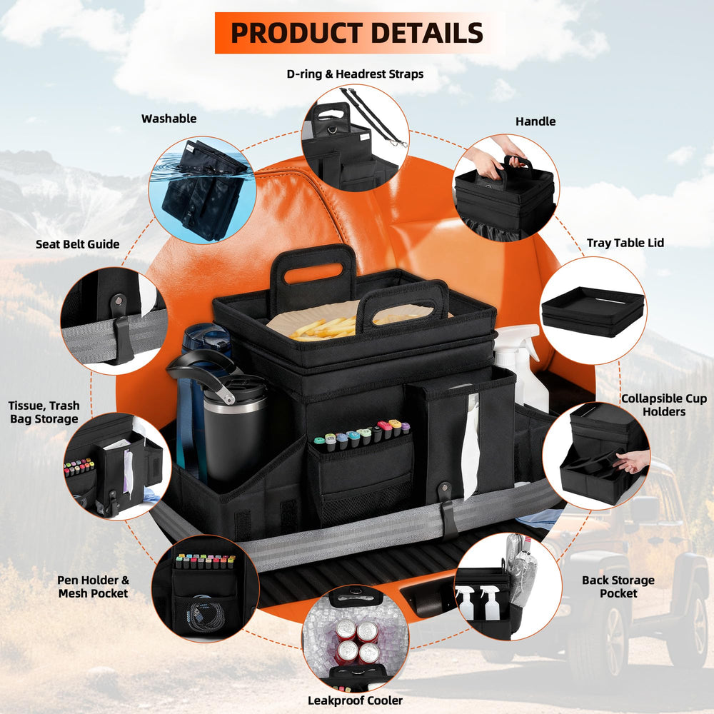 LUVHOMEE collapsible car organizer fits front or back seats to save space.