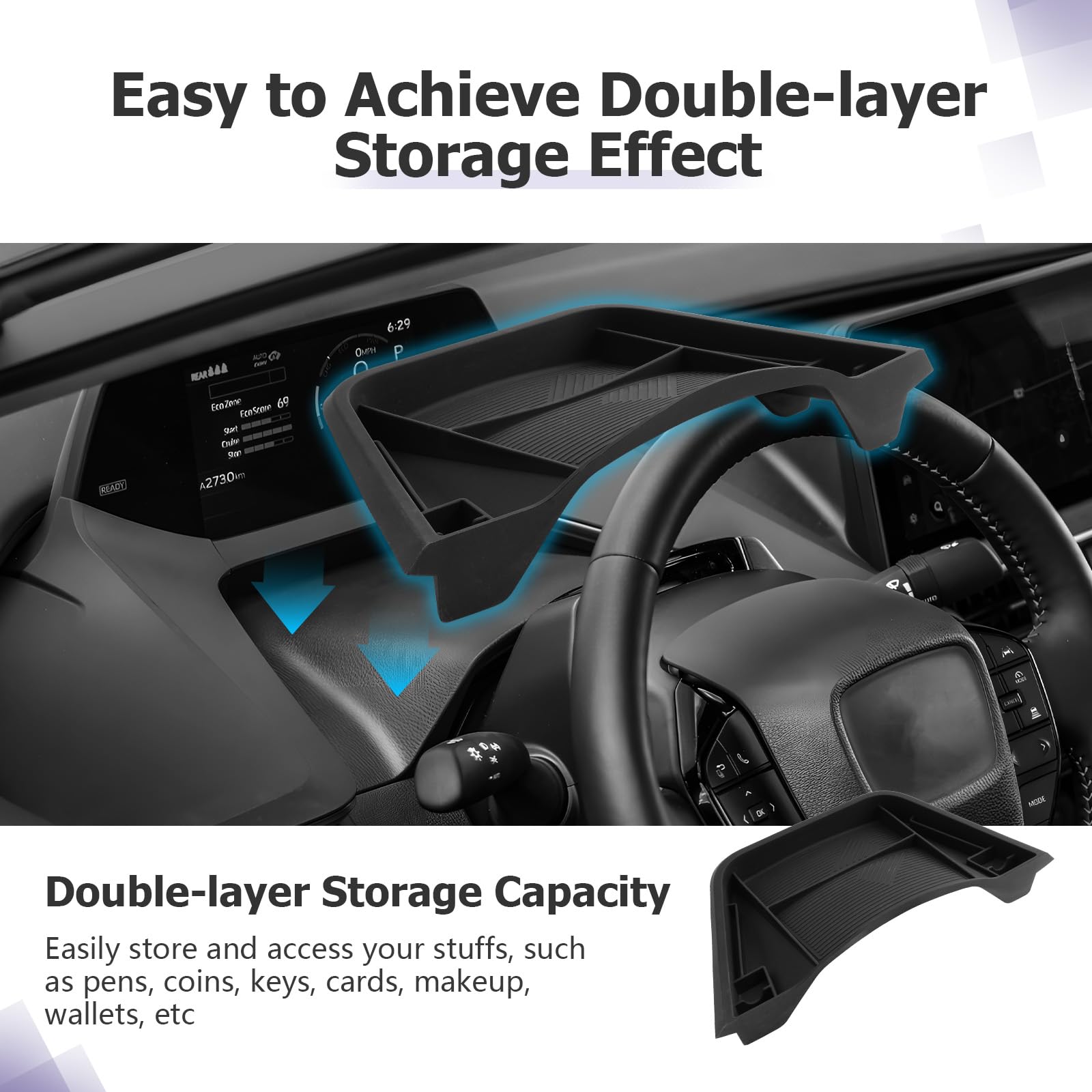 LUWU armrest glove box tray close-up for easy item access
