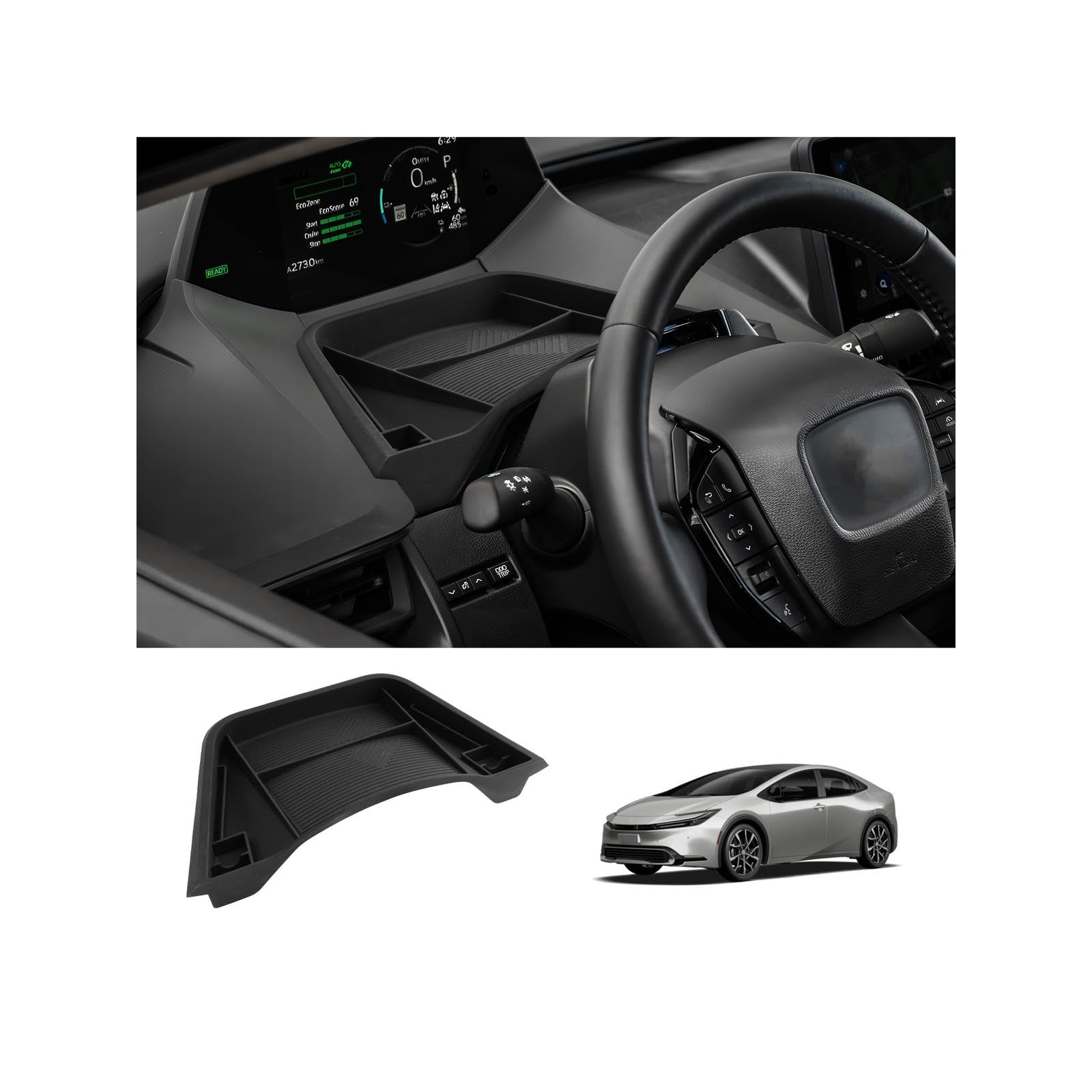 LUWU Prius dashboard storage tray neatly installed in the console for organized driving